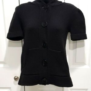 Alpaca Acrylic Wool Nylon blend hooded short sleeve cardigan kangaroo pocket